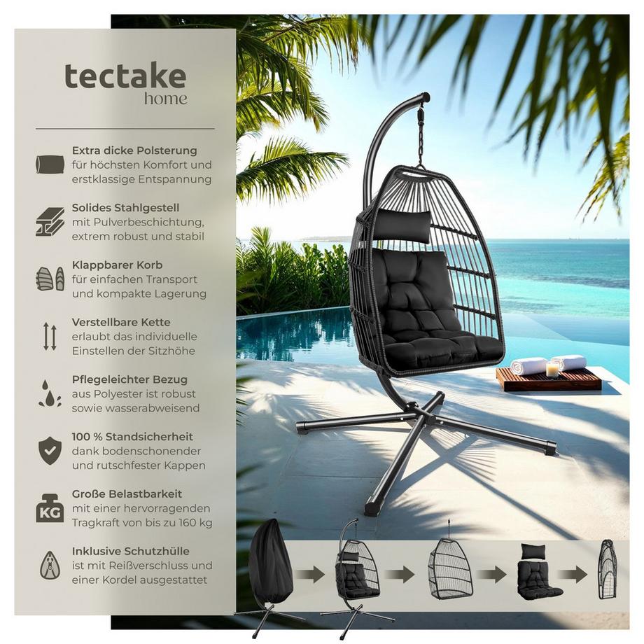 Tectake Fauteuil suspendu ARIANE avec coussin et appui-tête extra épais  
