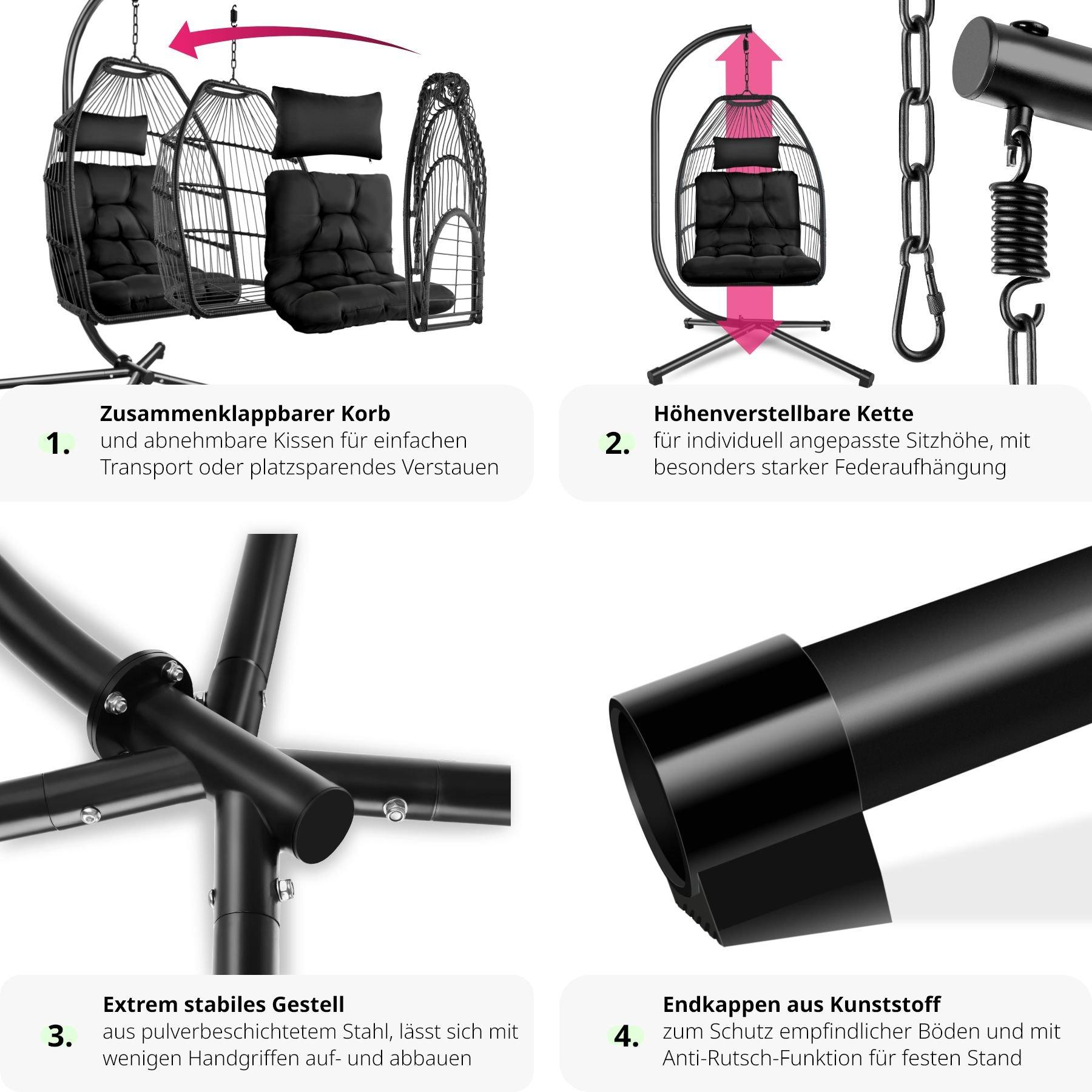 Tectake Hängesessel Ariane mit Gestell und Kissen 160kg  