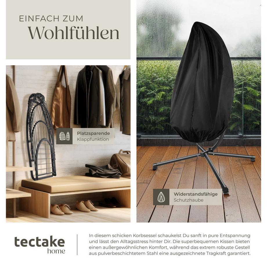 Tectake Hängesessel Ariane mit extra dickem Sitz- und Kopfkissen stabil, bodenschonend und faltbar  
