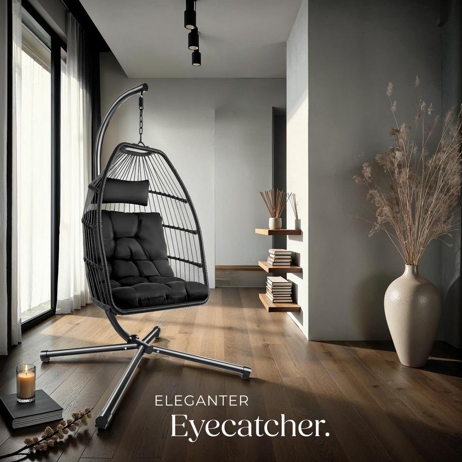 Tectake Hängesessel Ariane mit extra dickem Sitz- und Kopfkissen stabil, bodenschonend und faltbar  