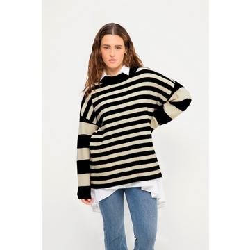 Pullover, oversized, Streifenmix, Rundhals, Langarm