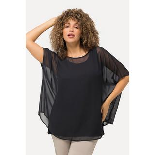 Ulla Popken  Blouse oversized en mousseline. Col rond et manches courtes 