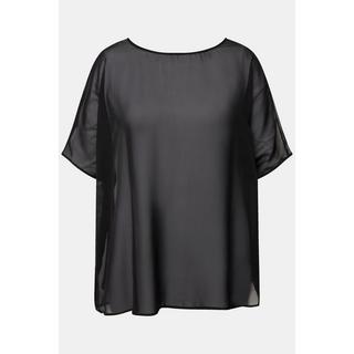 Ulla Popken  Blouse oversized en mousseline. Col rond et manches courtes 