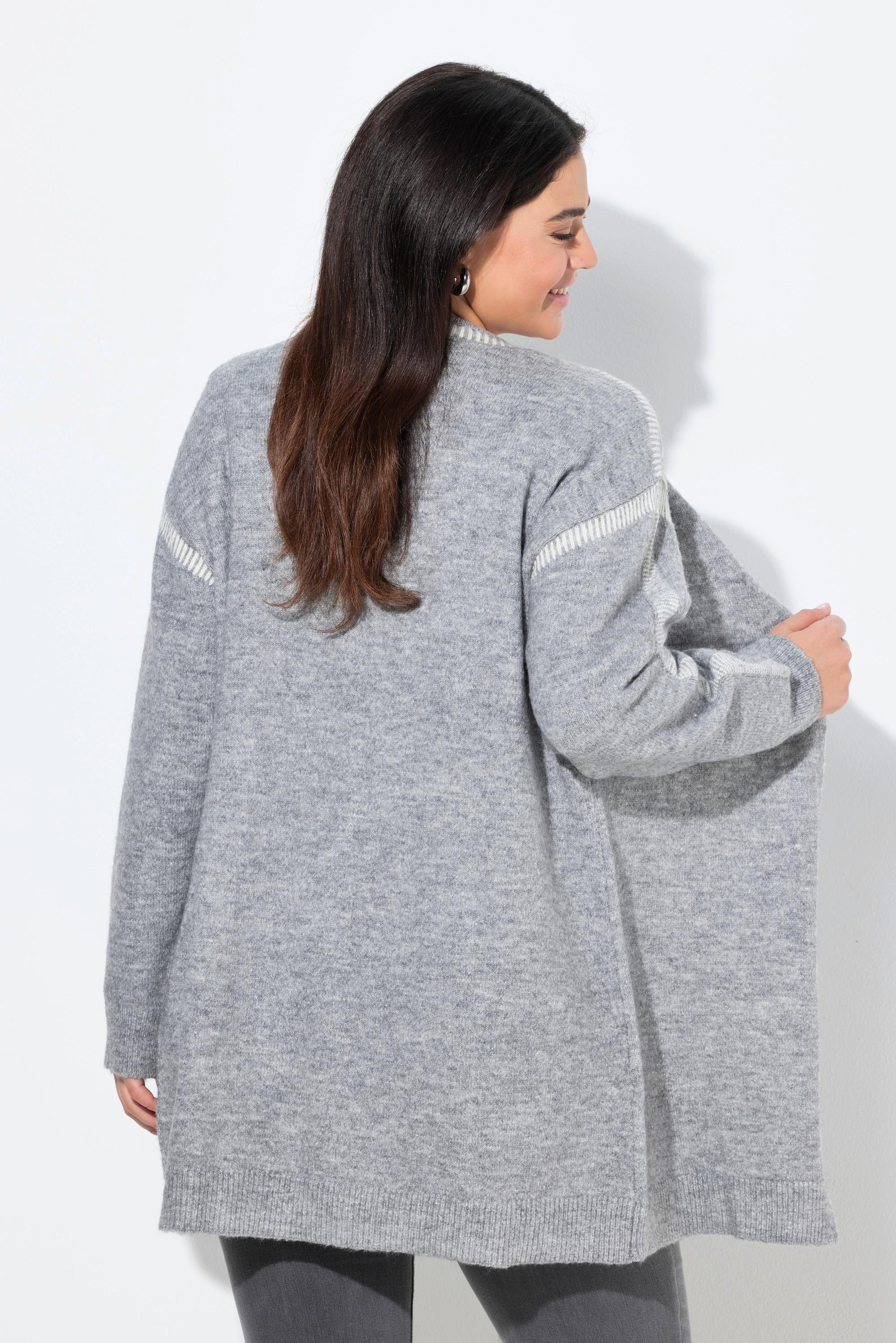 Ulla Popken Long Strickjacke Ziernähte Langarm  