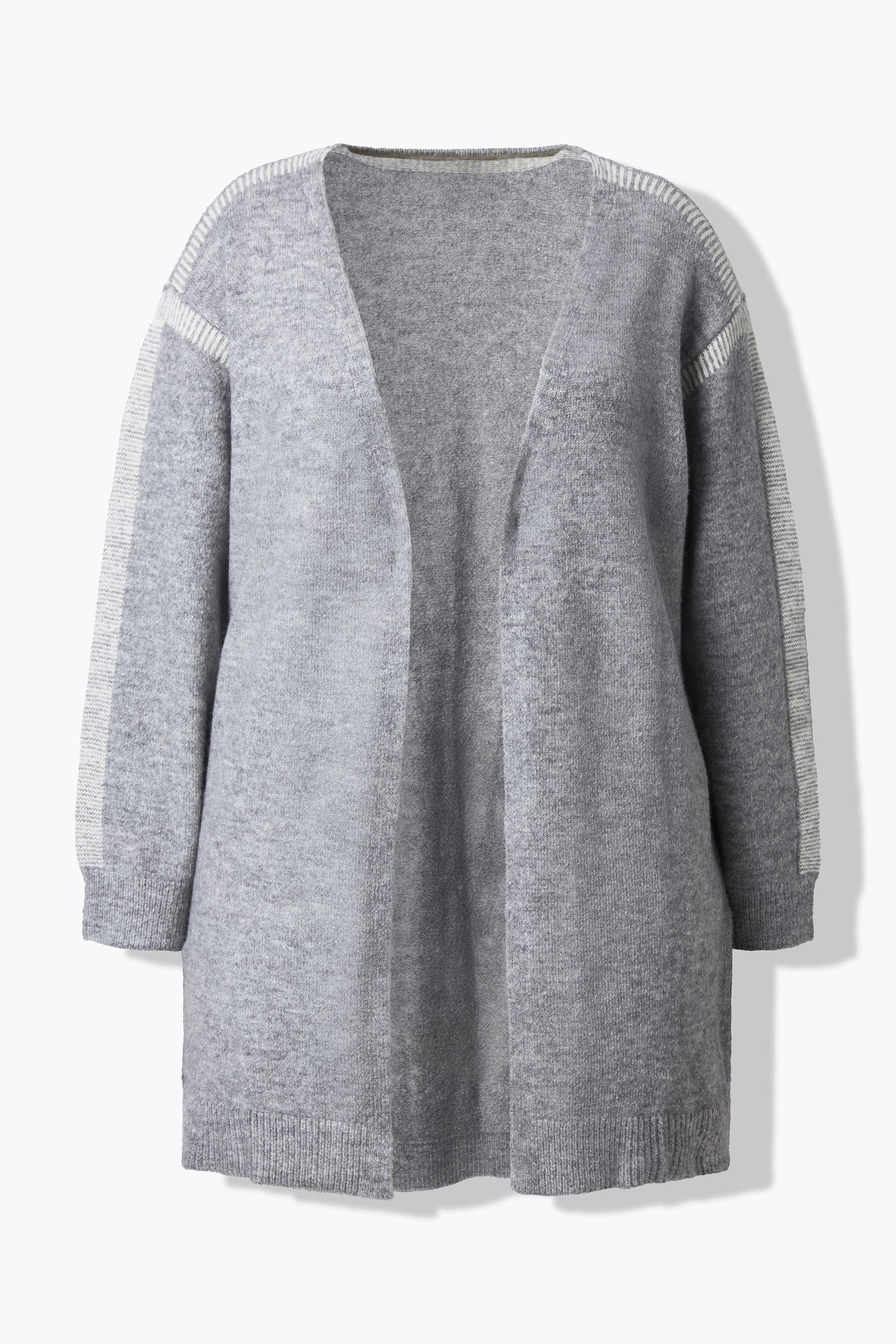 Ulla Popken Long Strickjacke Ziernähte Langarm  