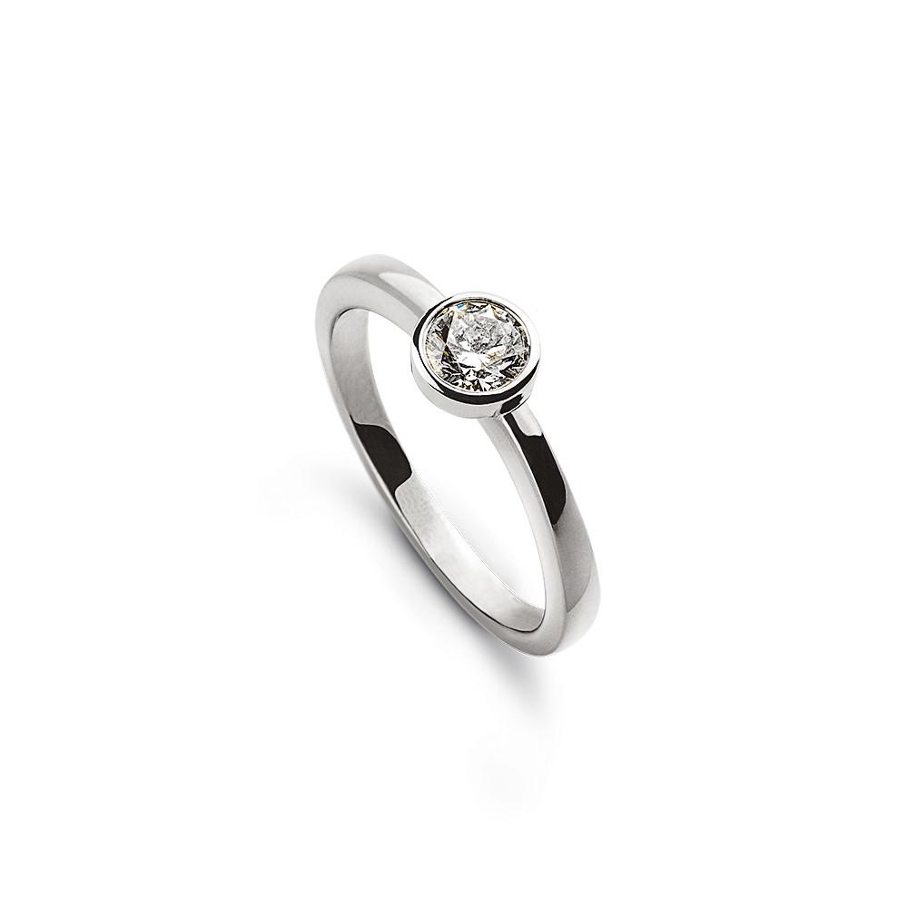 MUAU Schmuck  Solitär Ring Zargen-Fassung Weissgold 750, Brillant 0.20ct. 