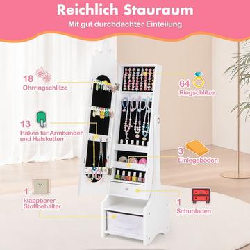 Kinder Schmuckschrank 2 in 1 Spiegelschrank neigbar mit Ganzkörperspiegel Weiß