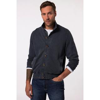 JP1880  Veste en molleton esprit vintage. Col montant et patte de boutonnage bleu marine 