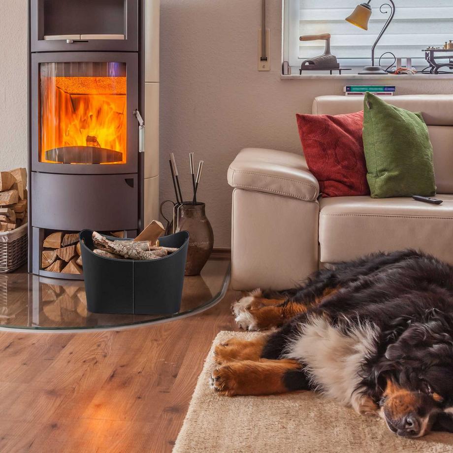 B2X Cesto per legna da ardere in ecopelle nera  