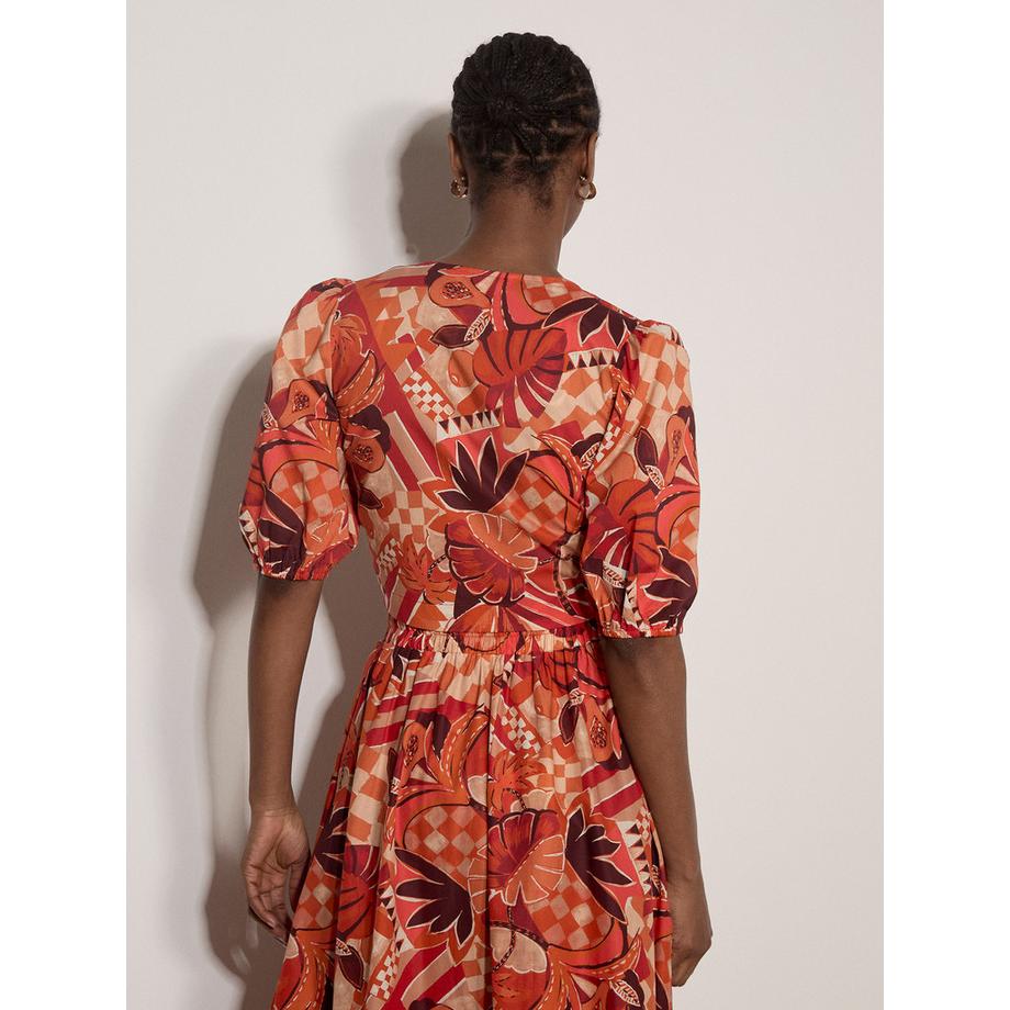 APRICOT Top mit tropischem Blätter Patchwork und Bindeband vorne  
