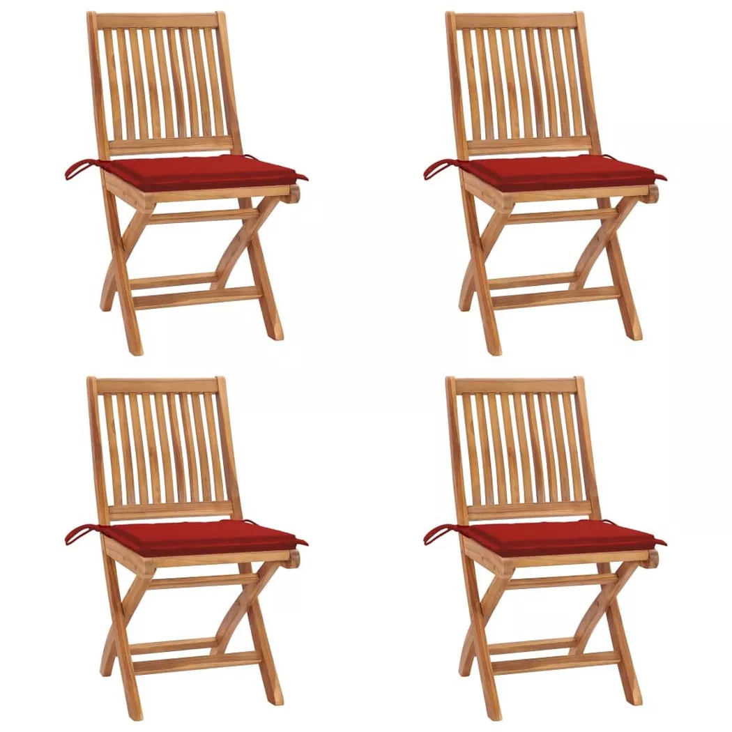 vidaXL Chaises pliantes avec coussins, 4 pièces, en teck massif