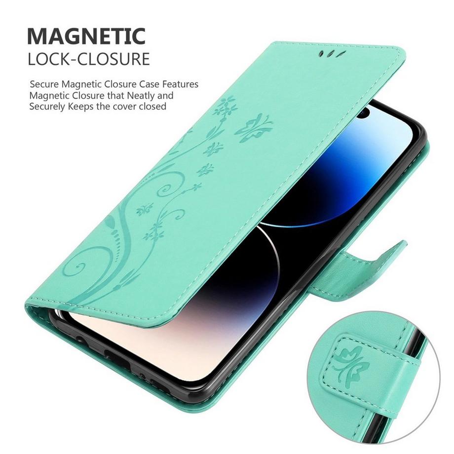 Cadorabo  Hülle für Apple iPhone 14 PRO Blumen Design Magnetverschluss 
