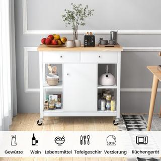 Northix Küchenwagen mit Rollen Kücheninsel mit Arbeitsplatte Servierwagen mit 2 Schubladen 99 x 46 x 90 cm Weiß  