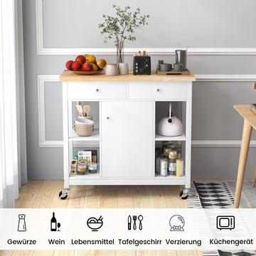 Küchenwagen mit Rollen Kücheninsel mit Arbeitsplatte Servierwagen mit 2 Schubladen 99 x 46 x 90 cm Weiß