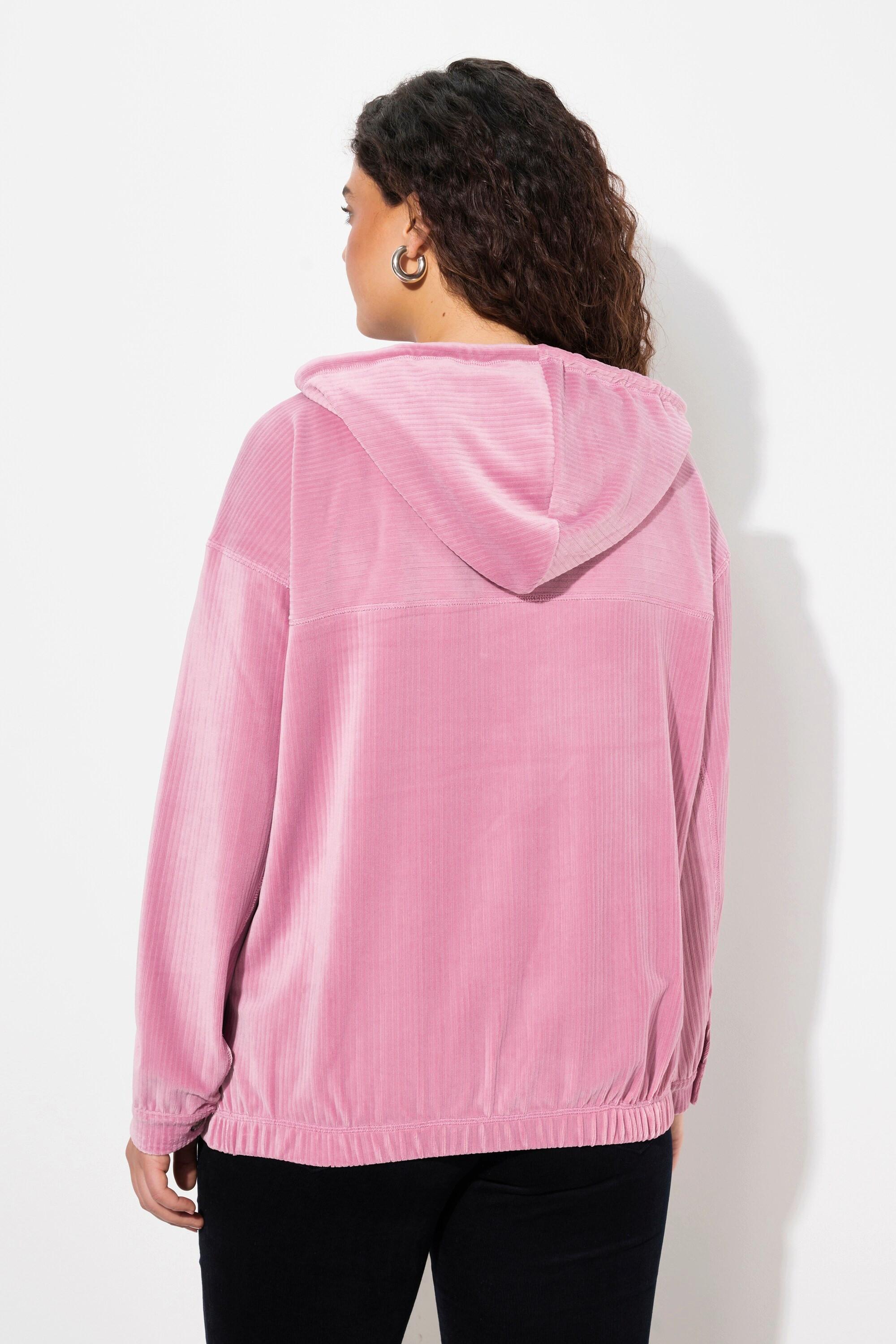 Ulla Popken Sweat-shirt à capuche en velours côtelé oversize manches longues avec bordure élastique  