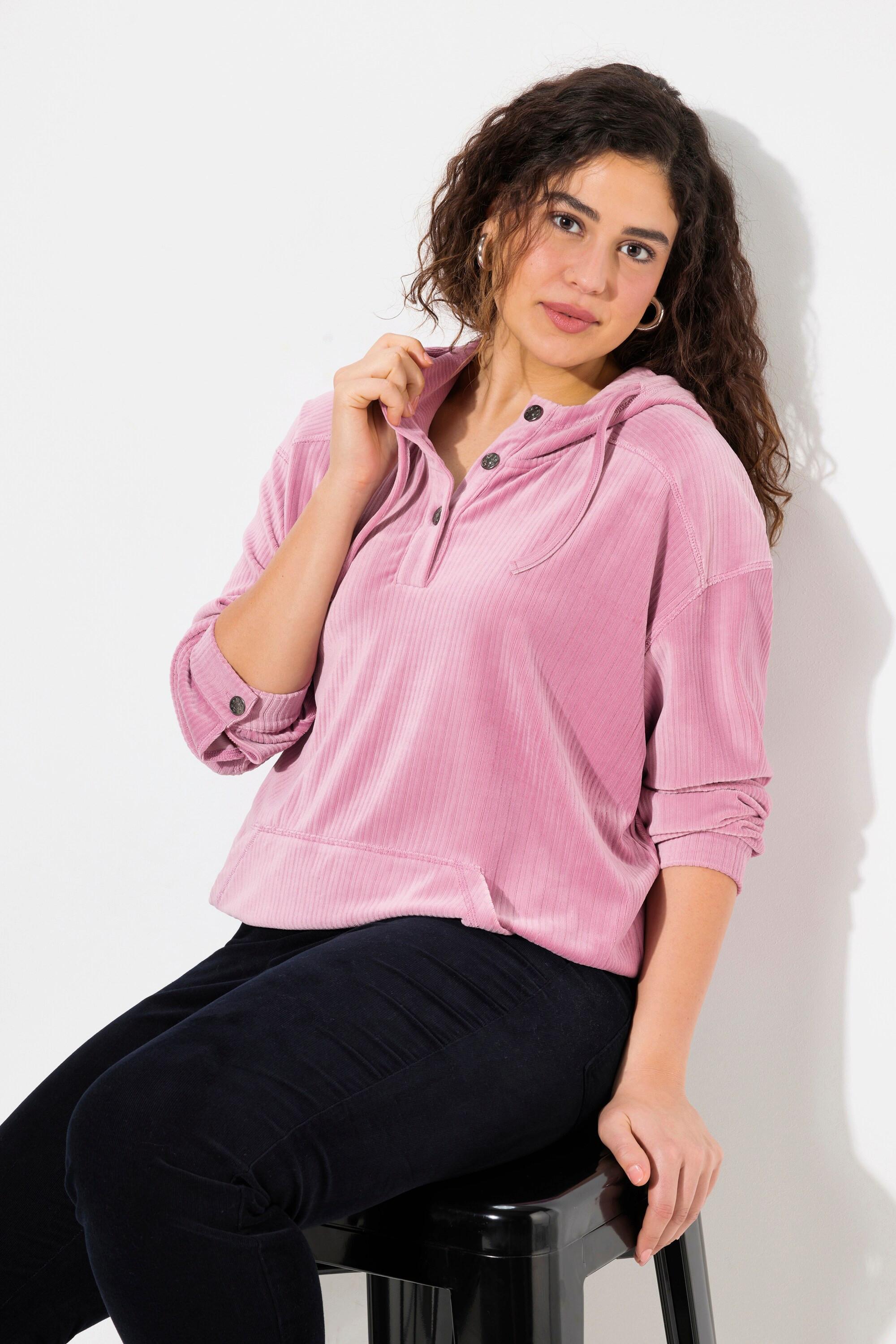 Ulla Popken  Sweat-shirt à capuche et manches longues, coupe oversize, bordure élastique 