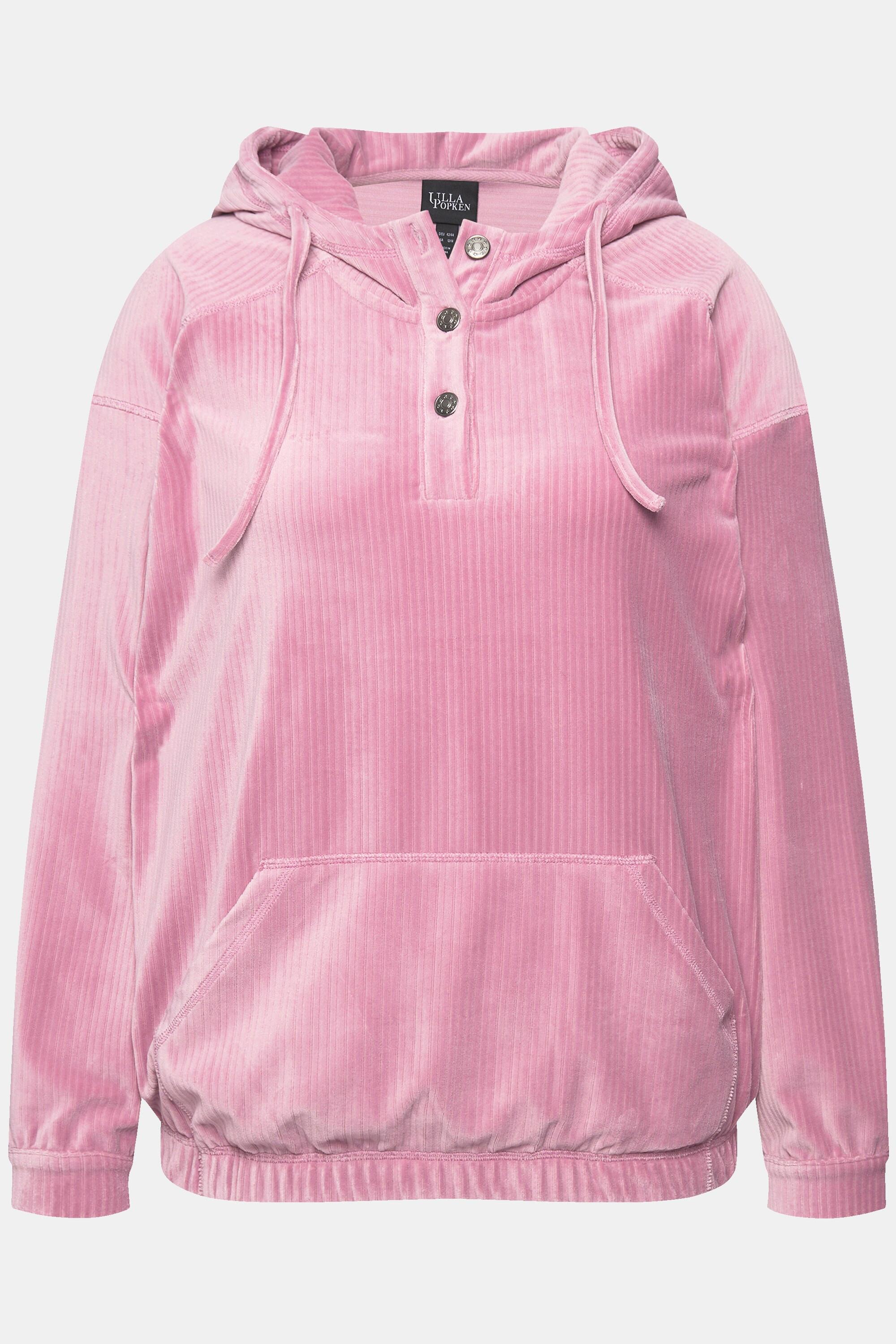 Ulla Popken Sweat-shirt à capuche en velours côtelé oversize manches longues avec bordure élastique  