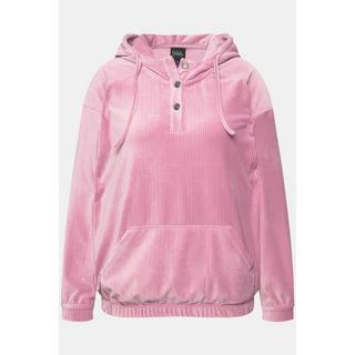 Ulla Popken Sweat-shirt à capuche en velours côtelé oversize manches longues avec bordure élastique  