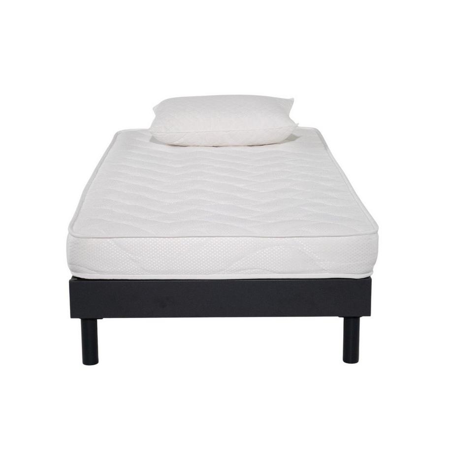 AB Matelas  Ensemble Matelas mousse ECO - 90x190 et 1 Oreiller flocons mémoire 50x70 - Sommier kit Gris 