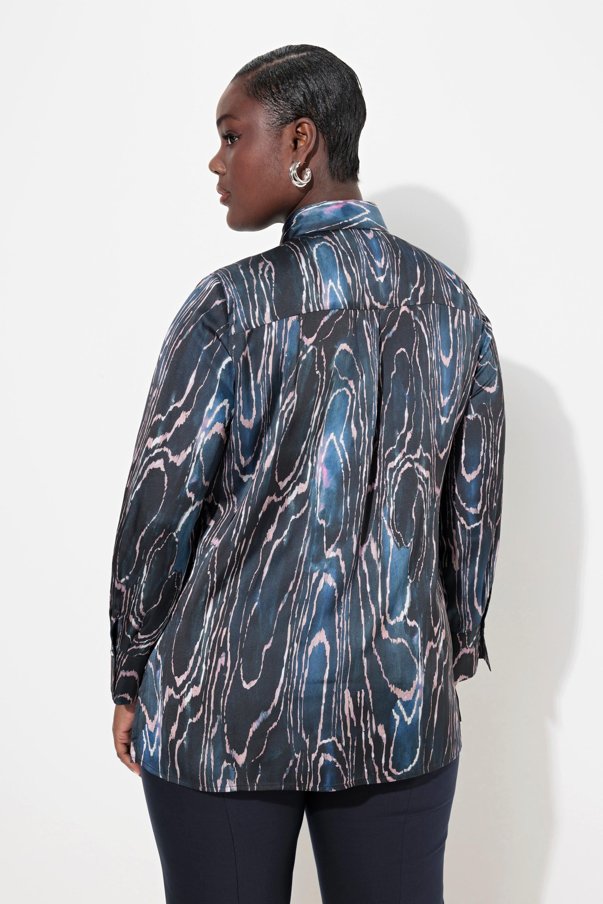 Ulla Popken Seidenbluse Gerundeter Saum Hemdkragen Langarm  