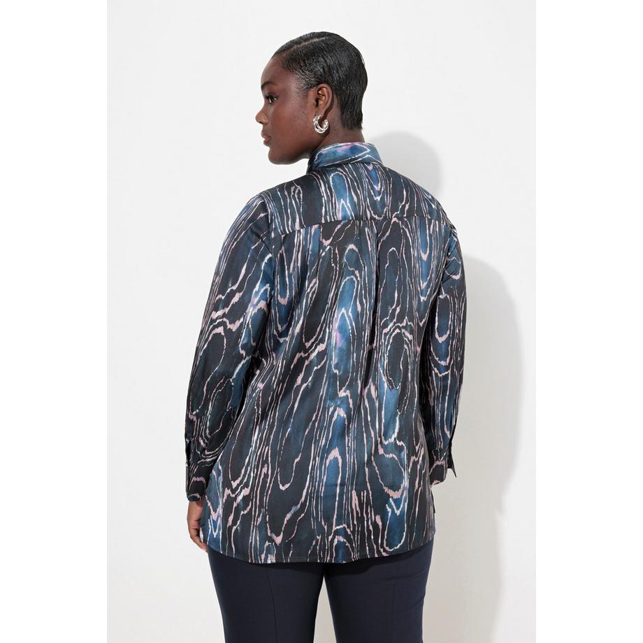 Ulla Popken Chemisier en Soie Col Chemise Base Arrondie Manches Longues  