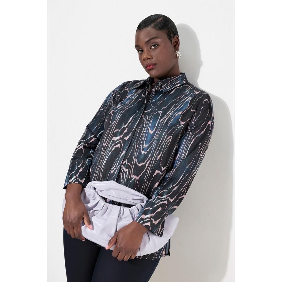 Ulla Popken Chemisier en Soie Col Chemise Base Arrondie Manches Longues  