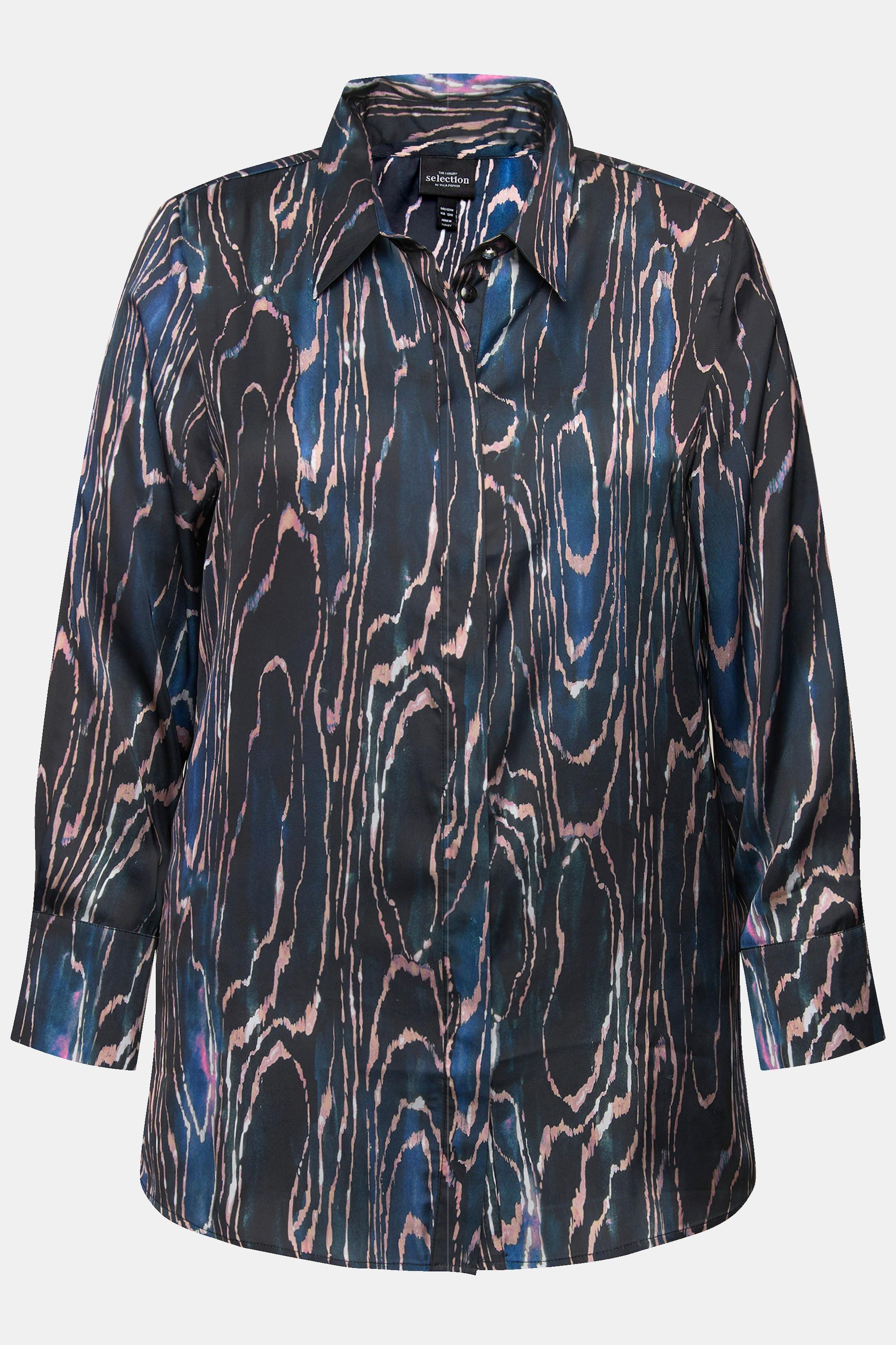 Ulla Popken Seidenbluse Gerundeter Saum Hemdkragen Langarm  