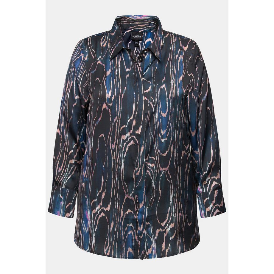 Ulla Popken Chemisier en Soie Col Chemise Base Arrondie Manches Longues  