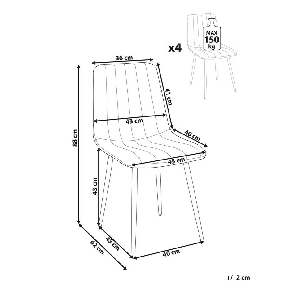Beliani Set di 4 sedie da pranzo en Velluto Moderno KALISPELL  