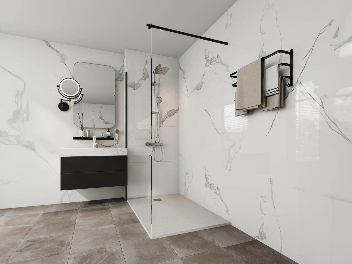 Vente-unique Piatto per doccia da posare o da incasso 140 x 90 cm - in Resina Bianco - MIRNOSA  