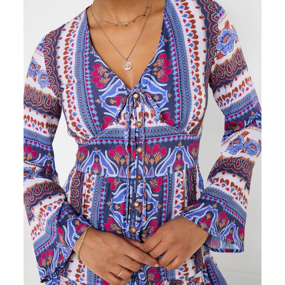 Joe Browns Bedrucktes Tunika-Kleid mit ausgestellten Ärmeln im Boho-Stil  