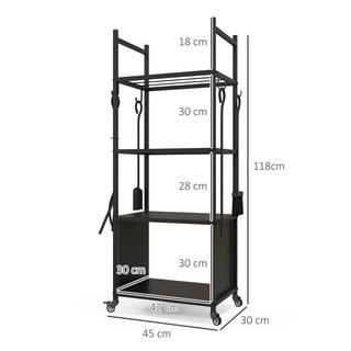 Northio Portalegna da ardere 45 x 30 x 118 cm portalegna da ardere con ruote, 4 ripiani, portalegna da ardere per esterni, interni, fino a 60 kg, metallo, nero  