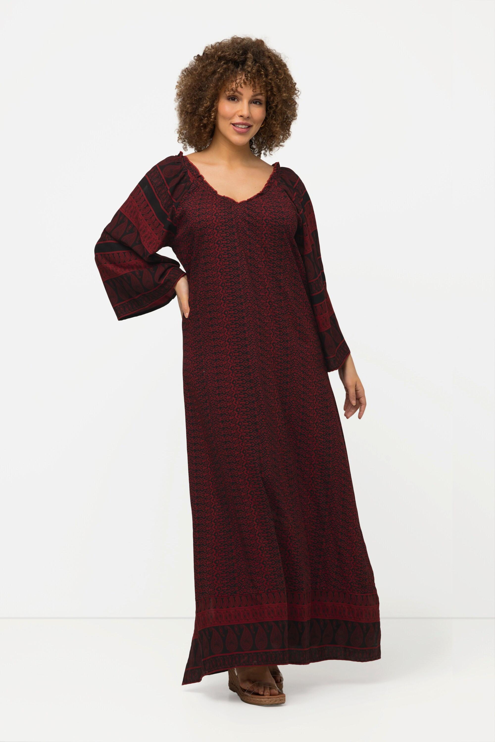 Ulla Popken  Kleid, Bordüren, A-Linie, V-Ausschnitt, 3/4-Arm 