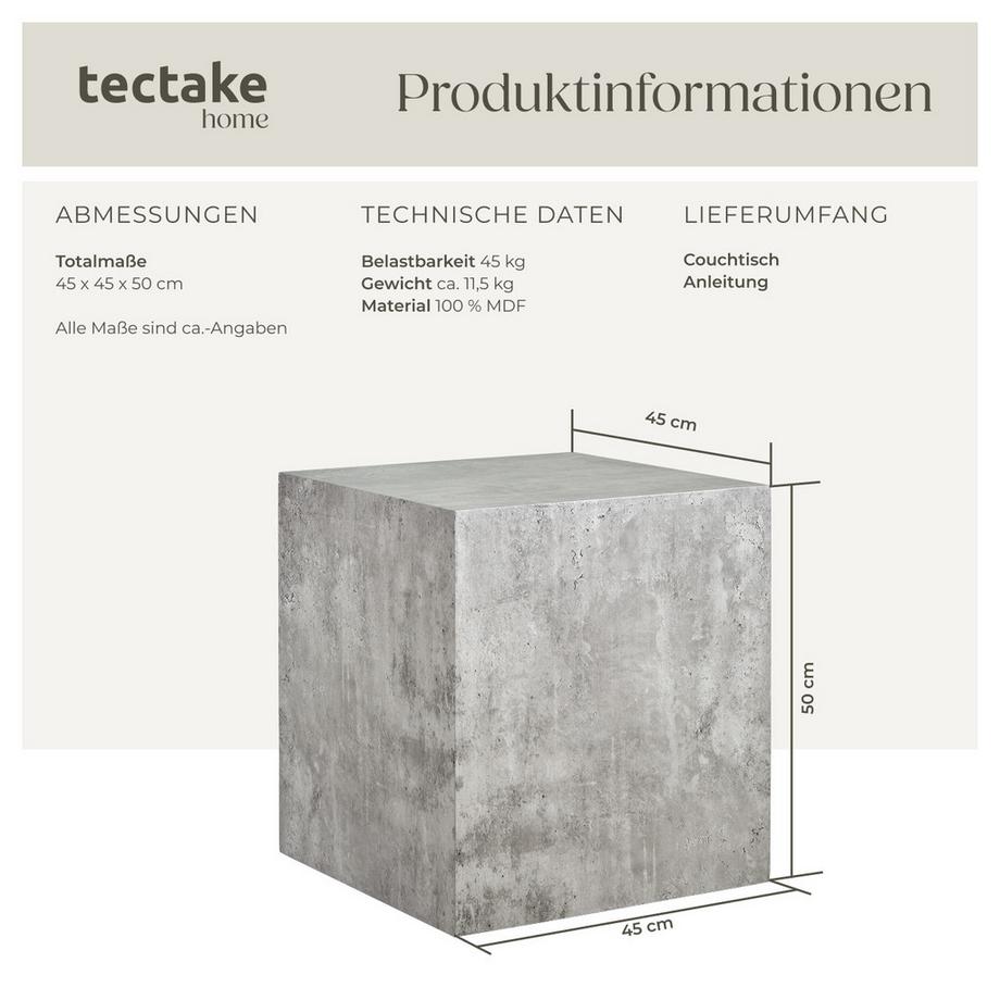Tectake Couchtisch Lasley minimalistisches Design robustes MDF in Betonoptik  