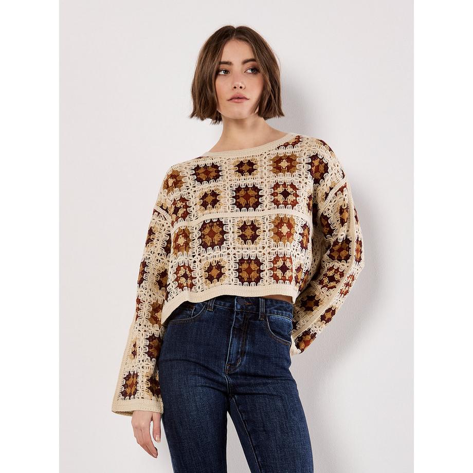 APRICOT Maglione Boxy a Quadri all’Uncinetto  