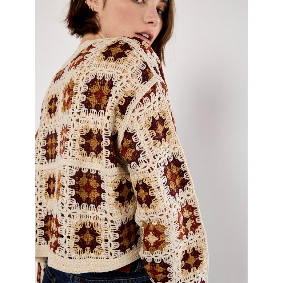 APRICOT Maglione Boxy a Quadri all’Uncinetto  