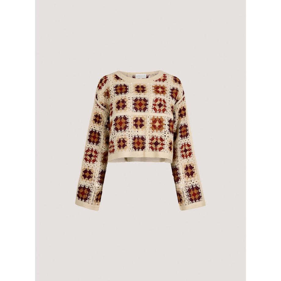APRICOT Maglione Boxy a Quadri all’Uncinetto  