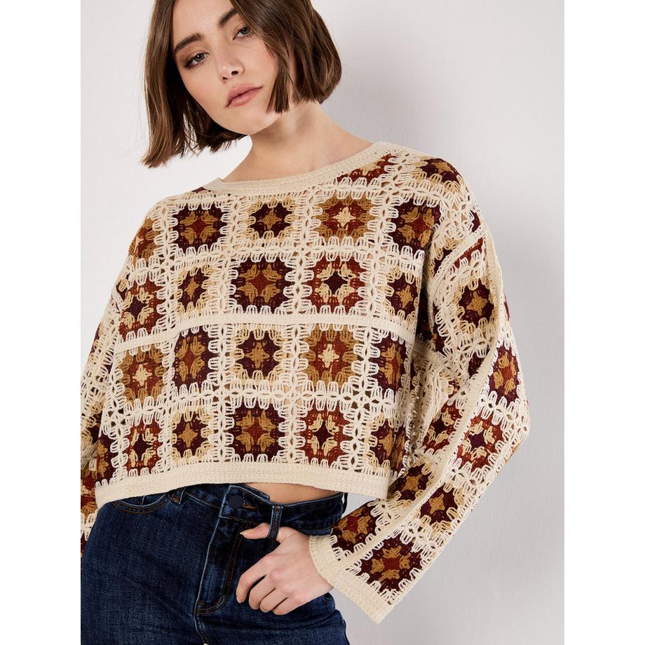 Gehäkelte Quadrate Boxy-Pullover