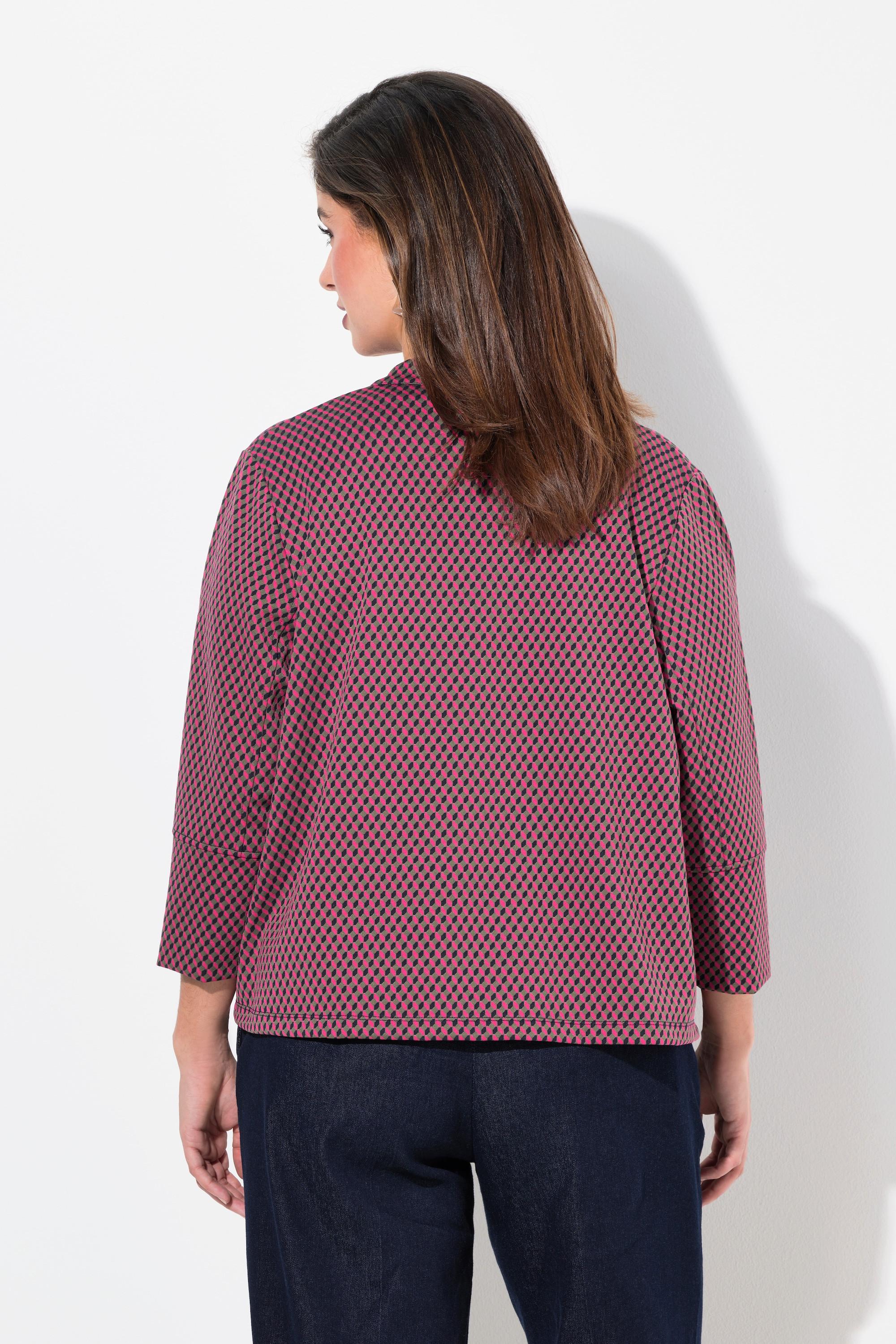 Ulla Popken Veste jacquard coupe ouverte col rond 3/4 manches  