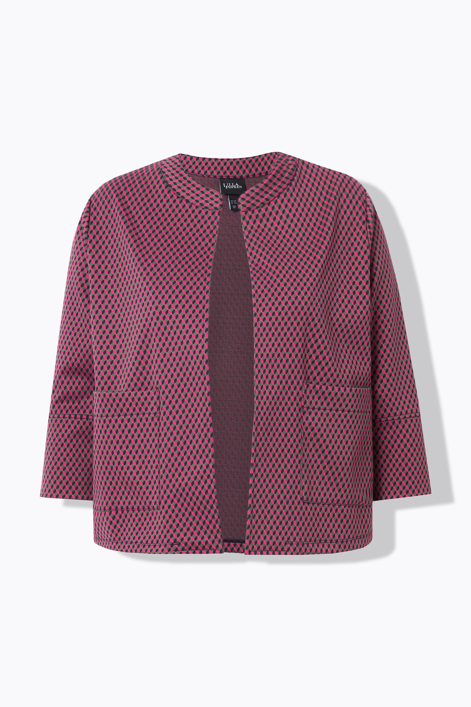 Ulla Popken Veste jacquard coupe ouverte col rond 3/4 manches  