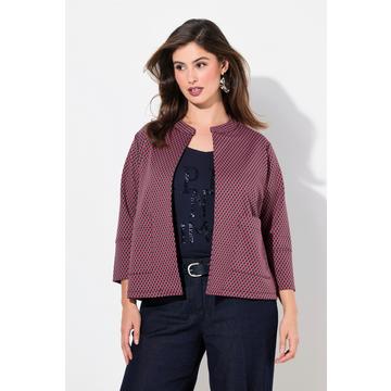 Veste jacquard coupe ouverte, col rond et manches 3/4