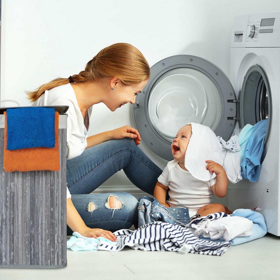 B2X Cesto portabiancheria in bambù con 2 scomparti  