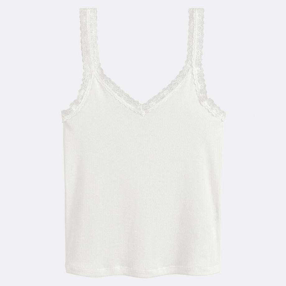 La Redoute Collections Top mit V-Ausschnitt und Spitzendetails  