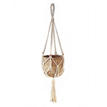 Panier Suspension Macramé avec porte plantes en Algue marine