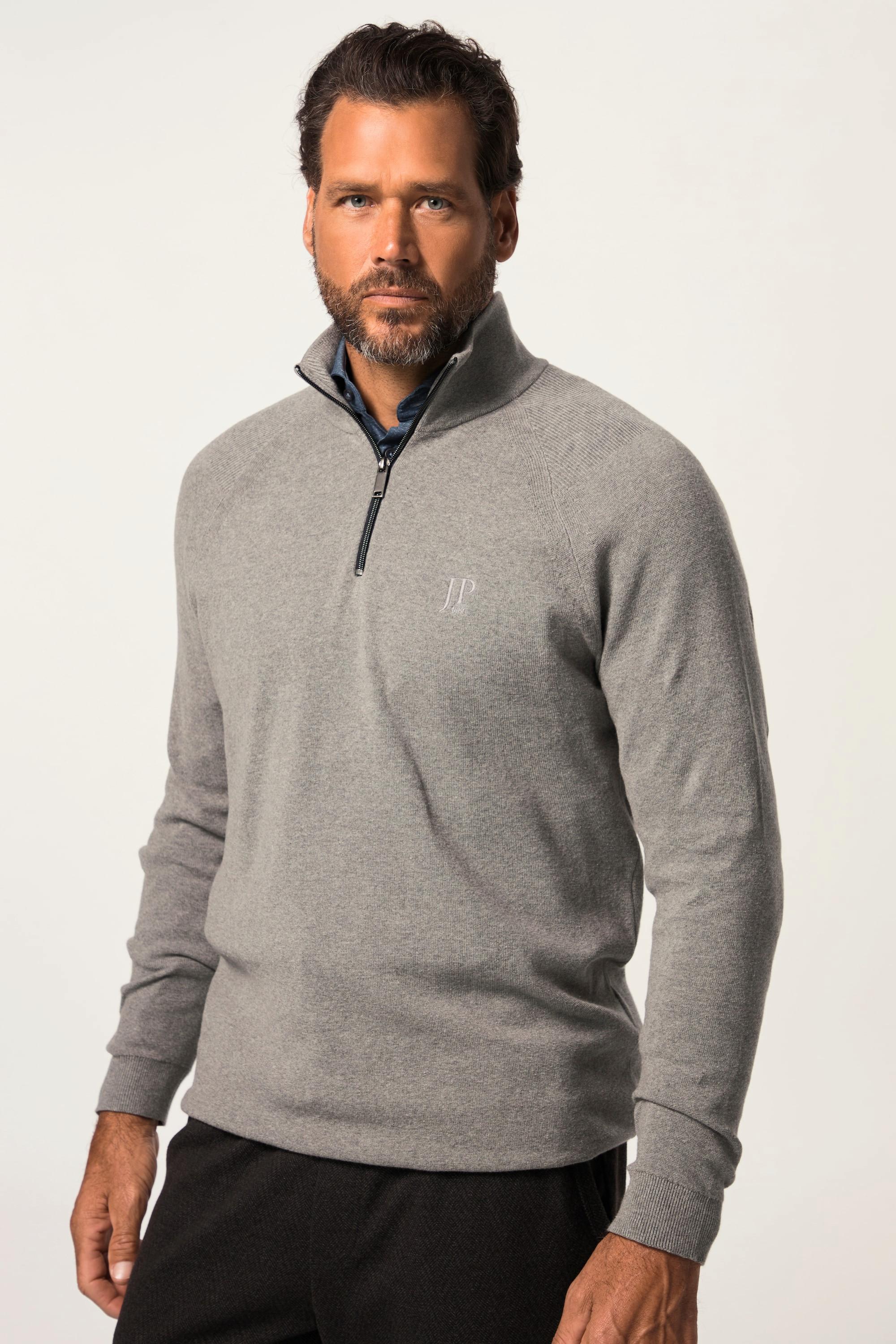 JP1880  Maglione polo con zip e maniche raglan 