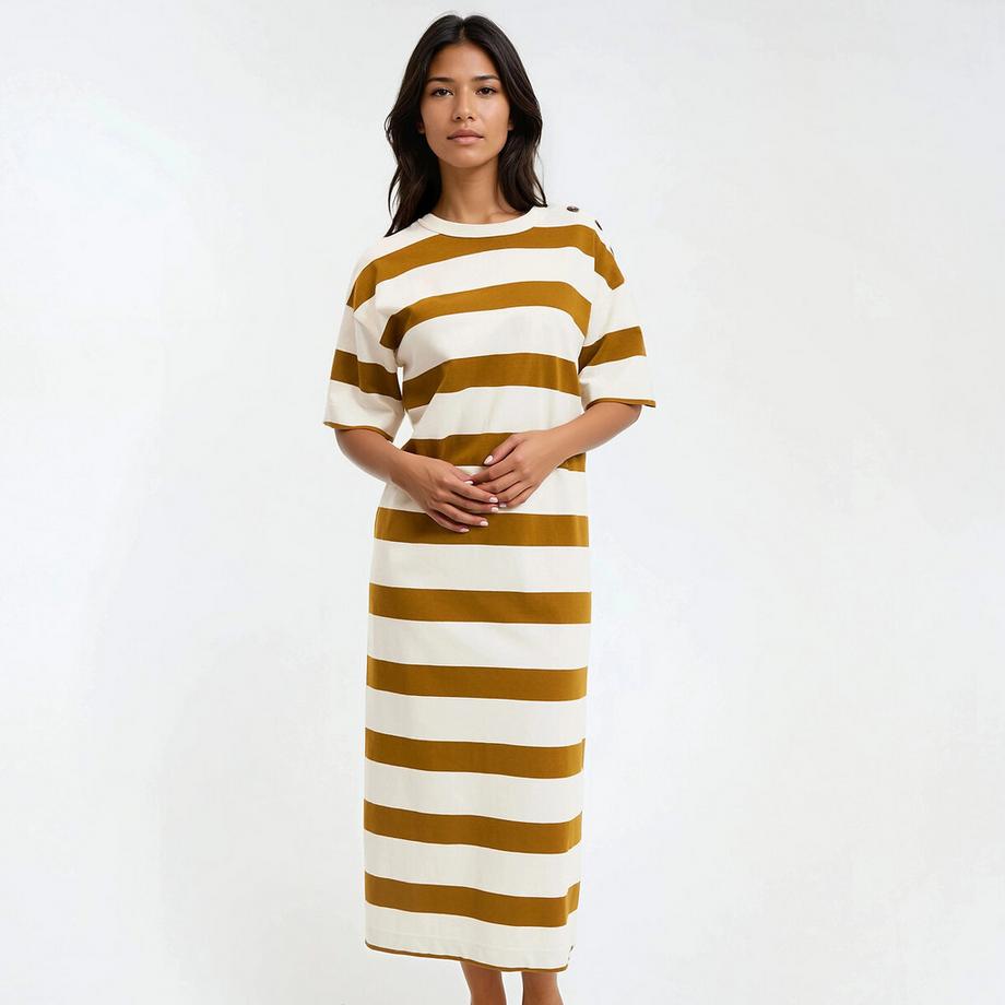 La Redoute Collections Gestreiftes langes Kleid mit Schulterknöpfen kurzen Ärmeln  