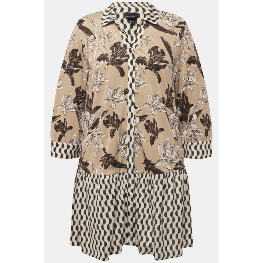 Ulla Popken Tunique Slinky Col Chemise Patte de Boutonnage Invisible Manches 3/4  