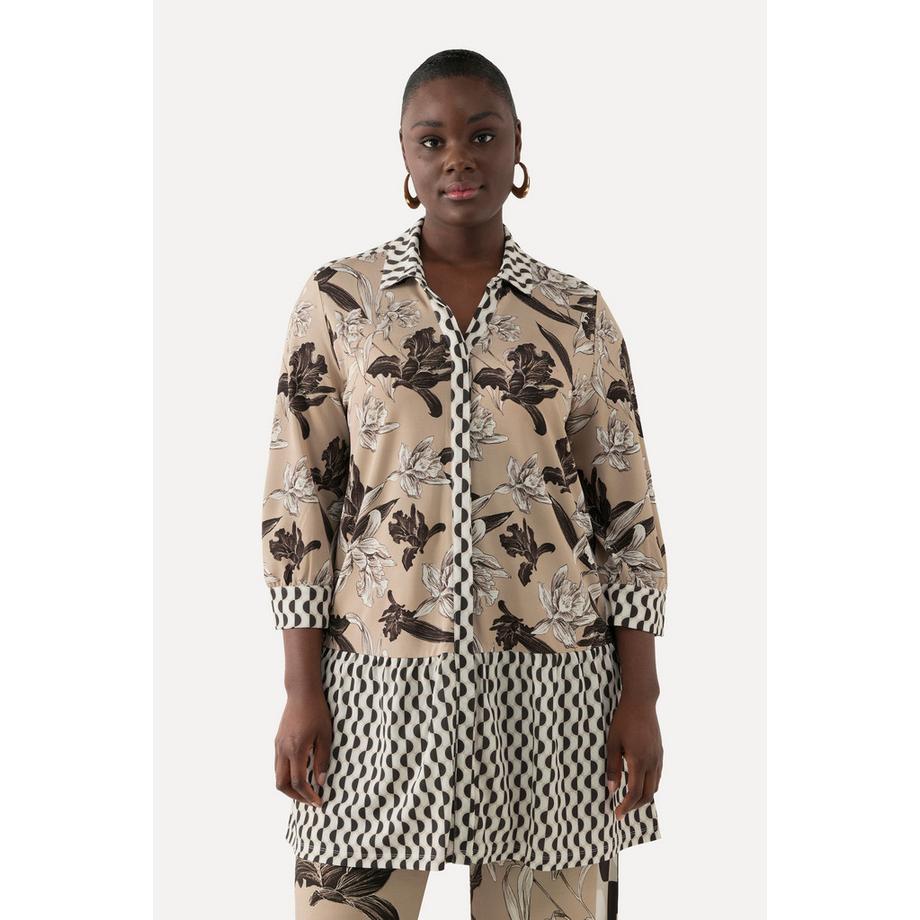 Ulla Popken Tunique Slinky Col Chemise Patte de Boutonnage Invisible Manches 3/4  