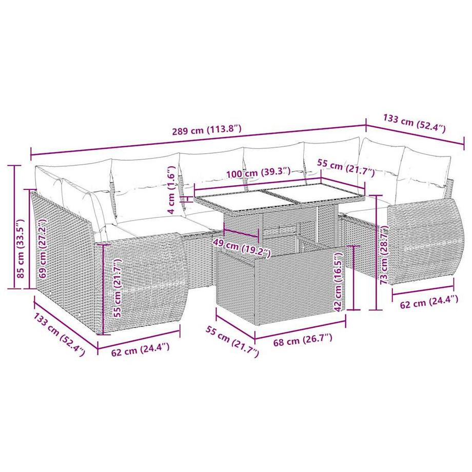 VidaXL Ensemble de canapés de jardin rotin synthétique  