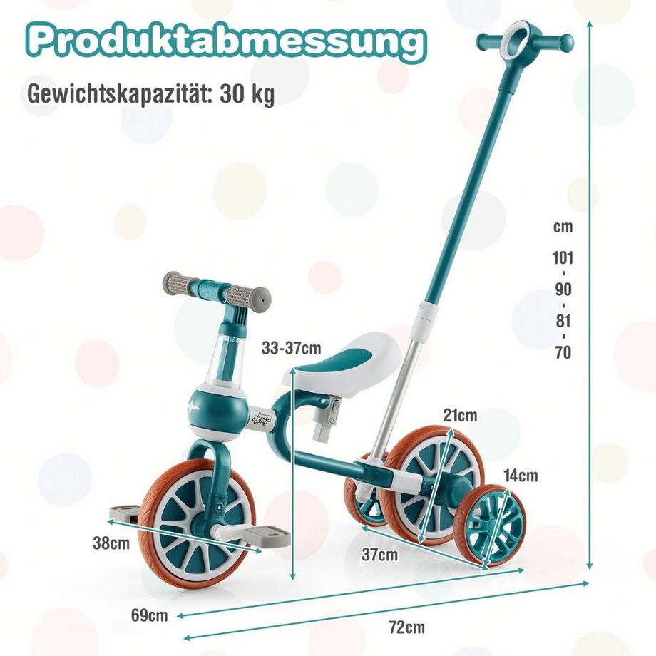 Northix  Tricycle pour enfants 4 en 1 avec poignée parentale 
